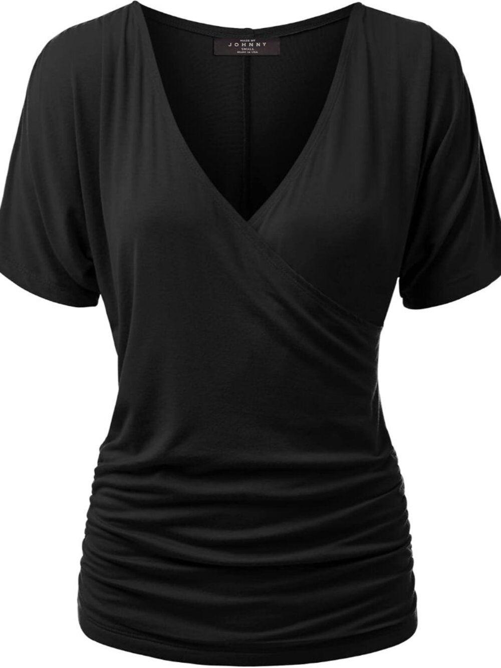 Women's V Neck Short Sleeve Wrap Front Drape Dolman Tunic Top